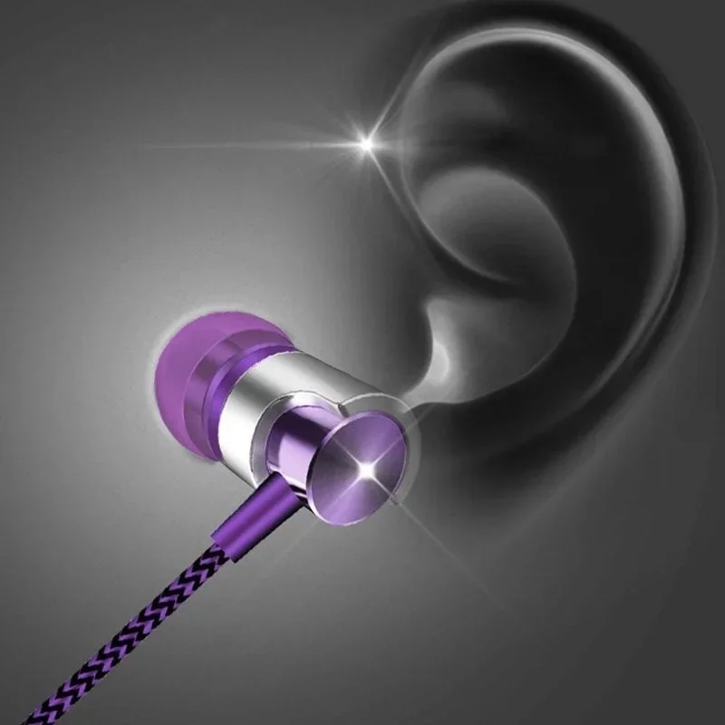 3.5mm In-Ear Stereo Earbuds Headphone Wired Nylon Weave Cable Earphone Headset With Mic For Phones Tablet Laptop Universal