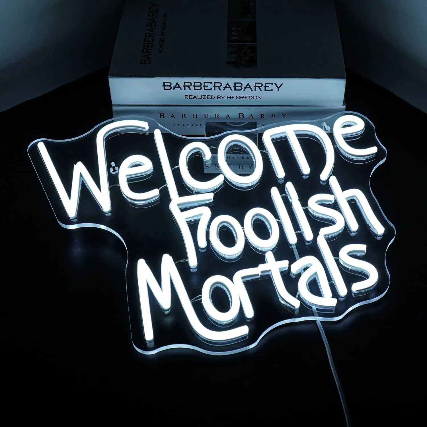 Welcome Foolish Mortals Neon Led Sign Room Decoration Lamp Dimmable Lights Halloween For Party Bedroom Bar Wall Decor Lamp USB