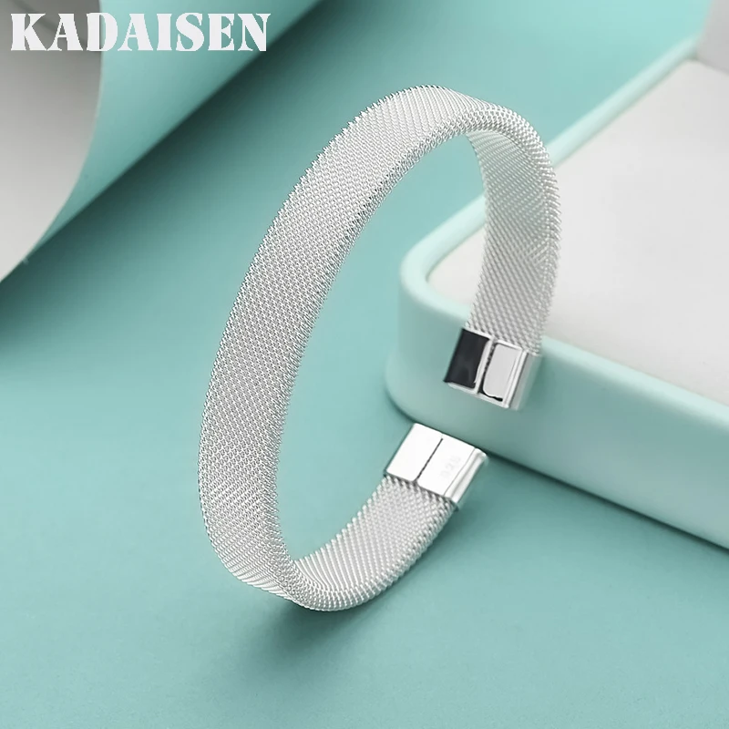 

Hot Sale 925 Sterling Silver High Quality Fashion Silver Mesh Women Solid Lady Bangle Jewelry Charm Cuff Men Bracelet