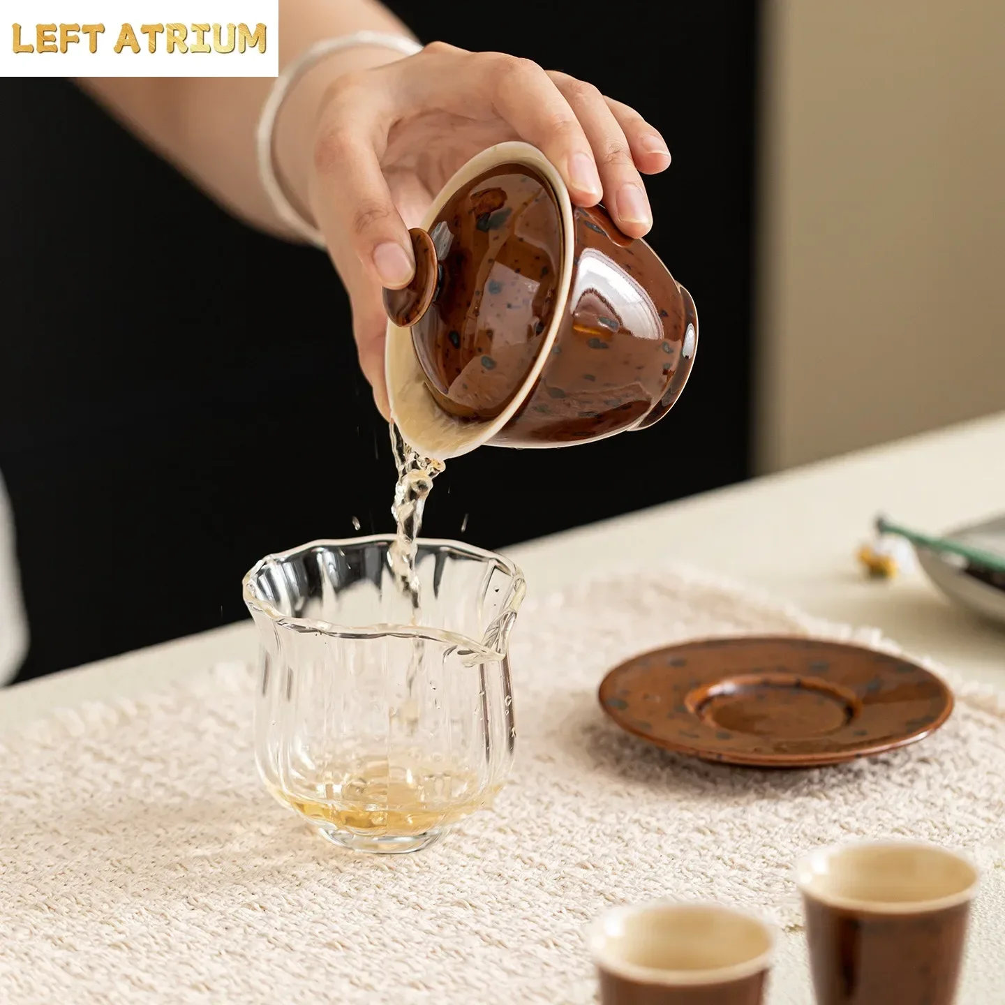 150ML Xiangfei Porcelain Sancai Cover Bowl Ceramic Tea Bowl Chinese TeaCup with Cover Household Kung Fu TeaSet Tea Bowl TeaCup