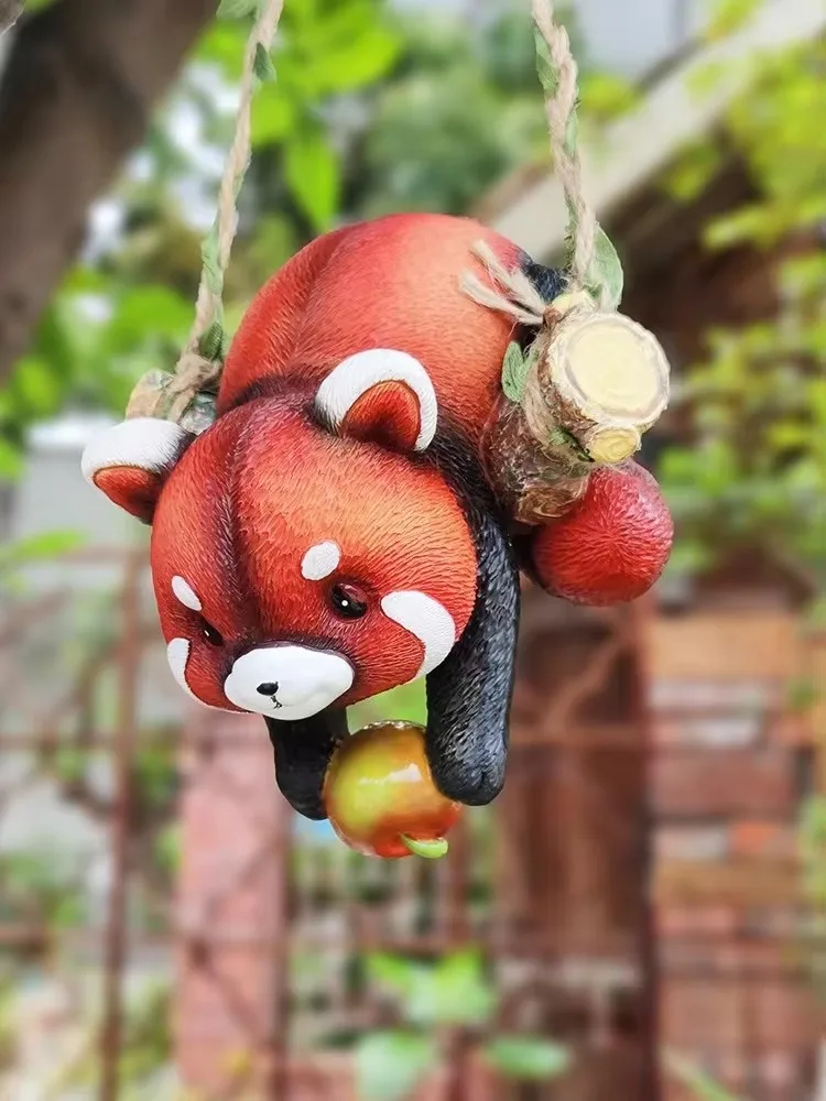 

Cute Resin Raccoon Statue Carrying Food Climb Rope Outdoor Animal Sculpture For Home Office Garden Balcony Decor Craft Gift