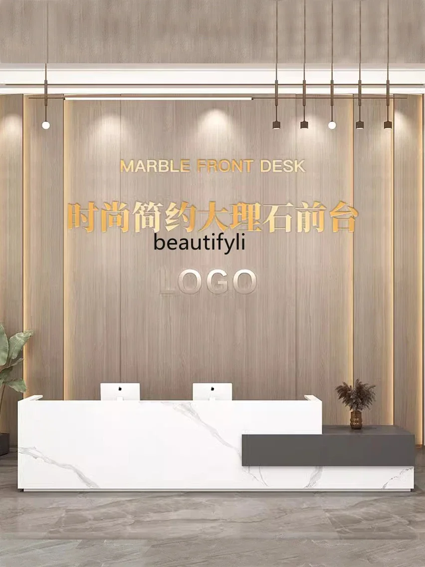 Company Front Desk Imitation Marble Hotel Cashier Simple Modern Reception Desk Paint Bar Counter High-End Service Counter