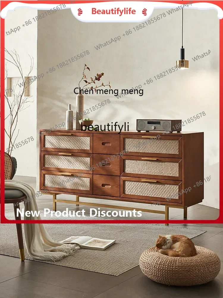 

scn8617 Комод из ротанга из массива дерева, средневековый ретро-тихий стиль, входной шкаф, шкаф для хранения из цельного дерева, шкаф для хранения Ca