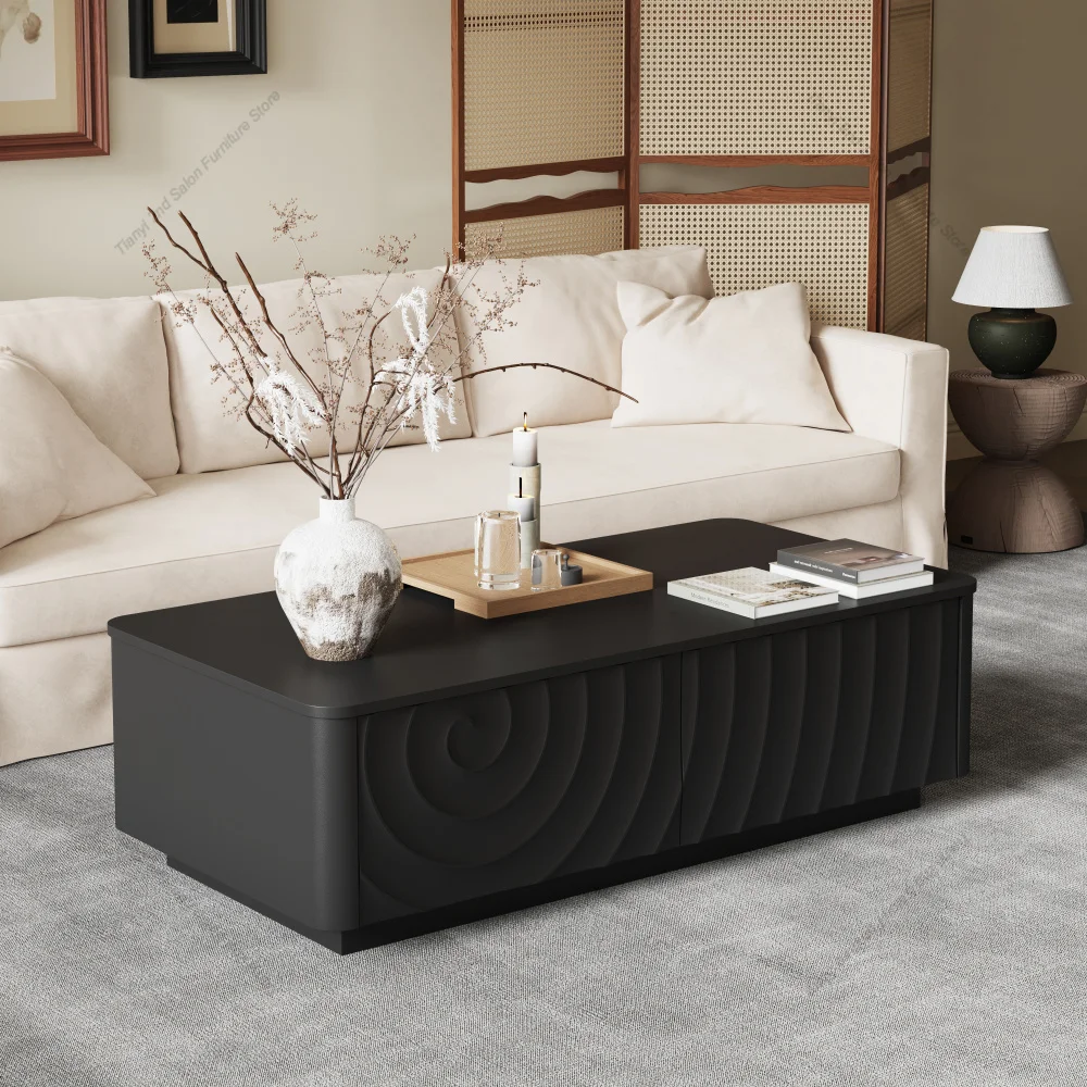 47'' Rectangle Coffee Table Storage Modern Classic Square Spiral Grain Coffee Tables for Living Room Coffee Table with 2 Drawers