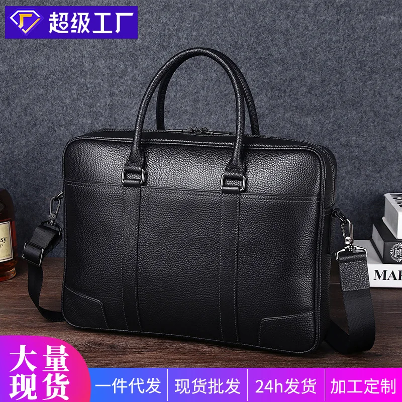 Hot-selling Handbag Genuine Leather Men's Laptop Men Bag Cowhide 15inch Business Trip Briefcase Large Capacity Dropshipping