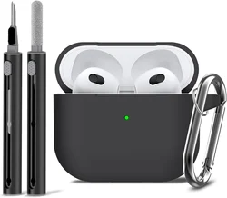 AirPods 3rd Gen Case Cover with Cleaner Kit,Soft Silicone Protective Case for Apple AirPods 3rd Generation Charging Case with Ke