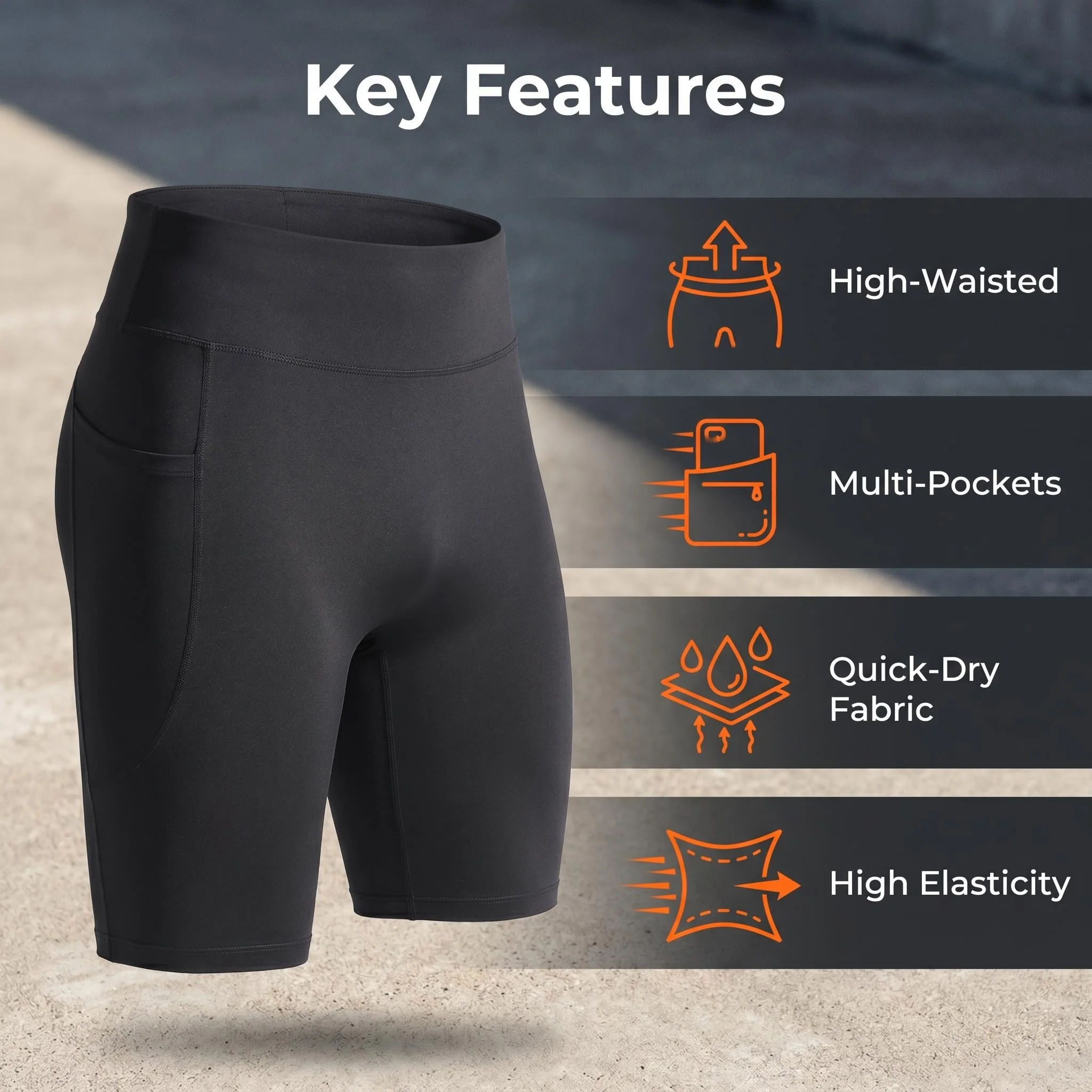 Herren High-Waist Schnelltrocknende Kompressions-Workout-Shorts Athletische Laufshorts mit Mehreren Taschen für Fitness und Alltag – Detail 2