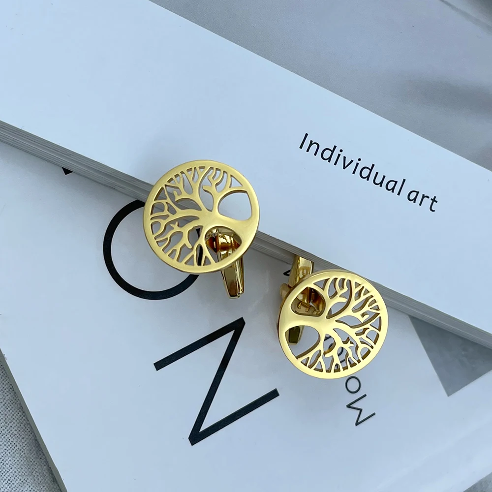 

Round Tree of Life Stainless Steel Cufflinks Cuff Links for Mens Classic Jewelry Men's Business Shirt Cuffs Buttons Party Gifts