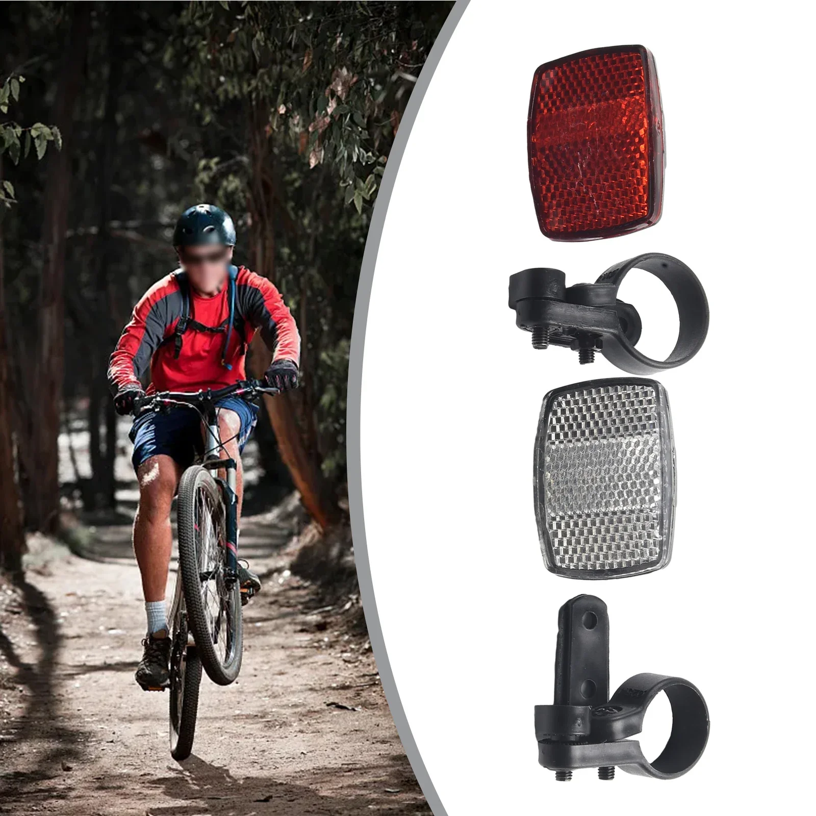 

2 Pack Front & Rear Bike Bicycle Reflector Set Bicycle Accessorie Red White Fixings Mounting Bracket Warning Light Safety Lens