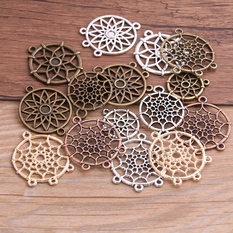 10PCS Vintage Dream Catcher Jewelry For Diy Finding Round Hollow Connector Pendant Charms Hand Jewelry Making