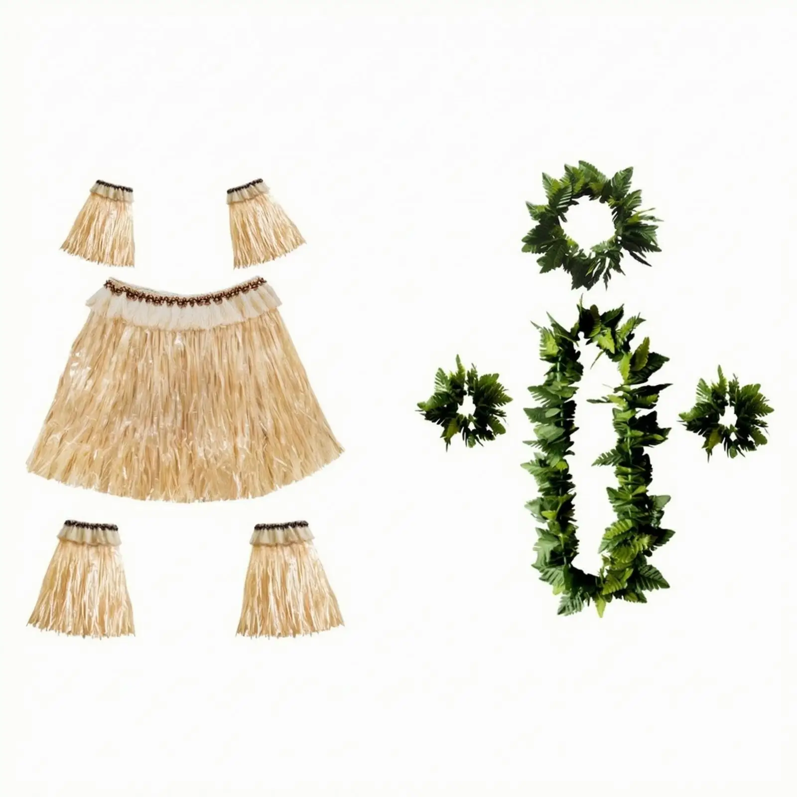 Island Style Fringe Skirt Set with Elastic Pieces for Women Girls Tropical Luau Costume Fun