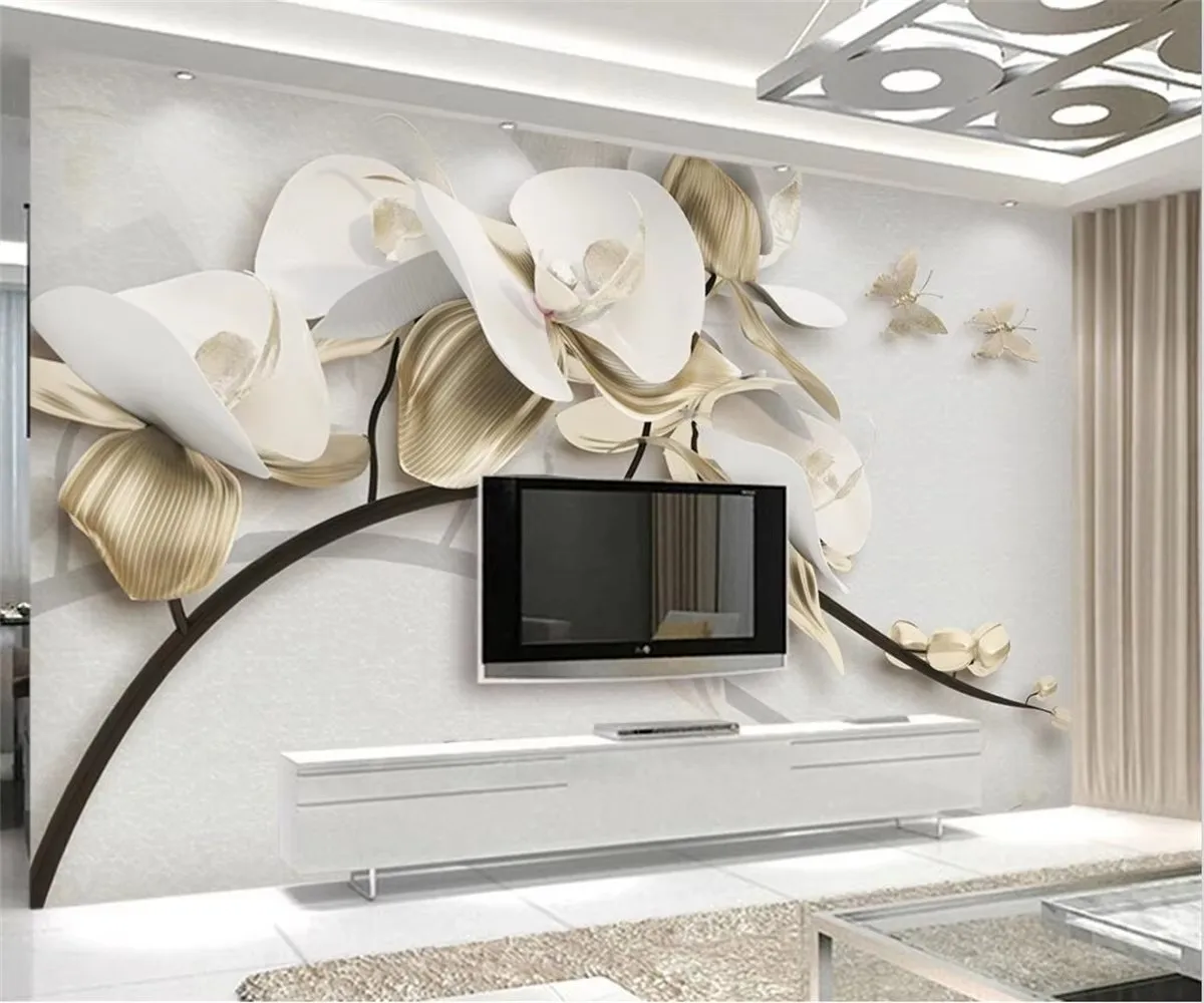 

Custom Wallpaper Nordic Style Hand-painted Peony flowers Mural Living Room TV background wall 3d wallpaper papier peint