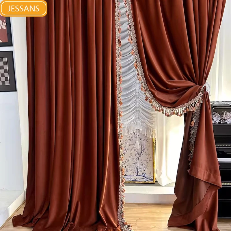 

Французские элитные ретро винно-красные бархатные шторы для гостиной, спальни, французского окна, балкона, вышитого на заказ оконного экрана