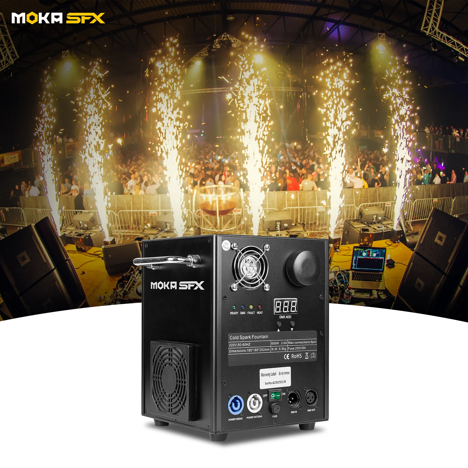 MOKA SFX 650W Cold Spark Machine DMX 512 Remote Control Sparkler Firework Machine Non-Pyrotechnic Effect for Stage Wedding Show