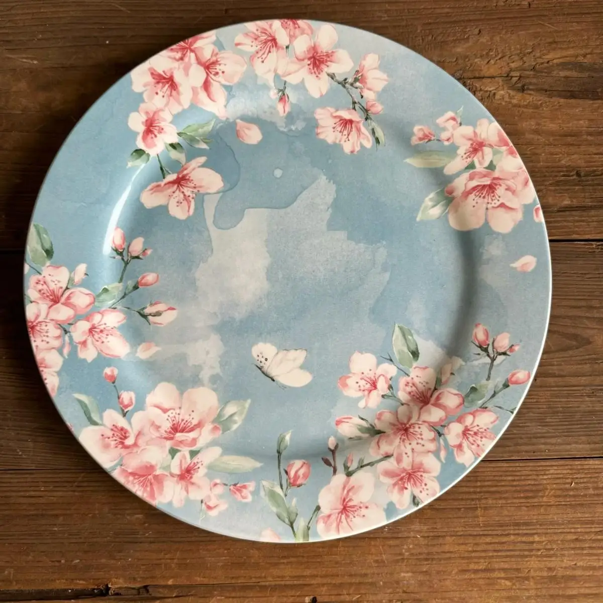 

Тарелка большая в деревенском европейском стиле, с подглазурной росписью, цвет фуксии, с декором персиковых цветов, для пасты и пельменей