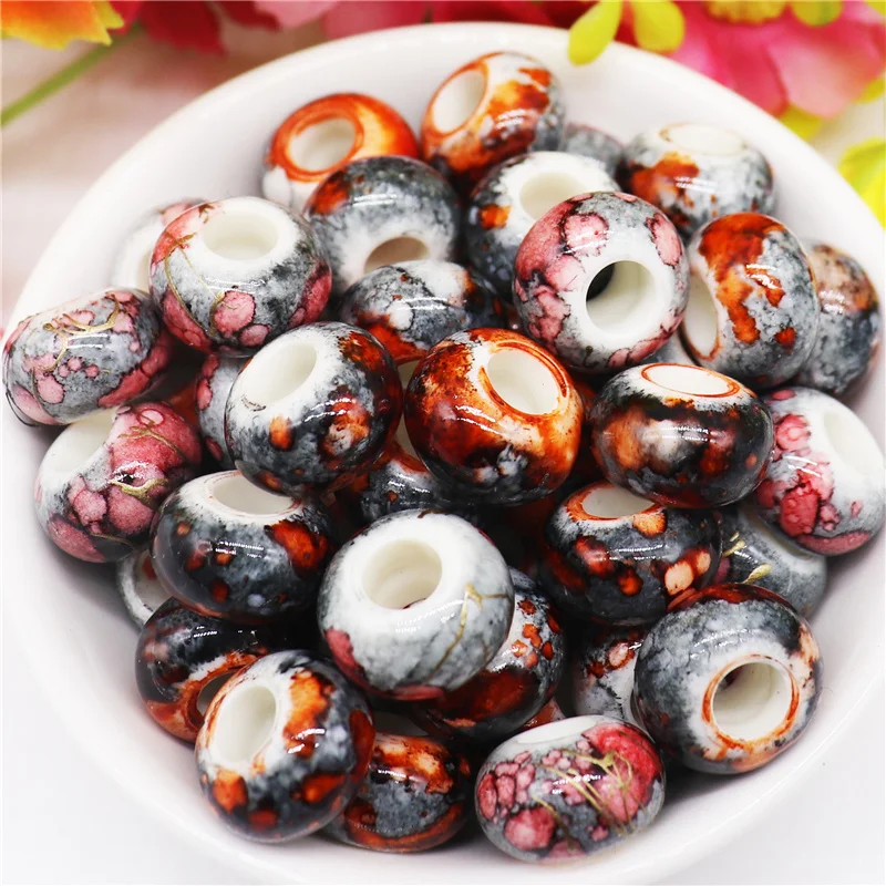 10Pcs/Lot 14x8mm Big Hole Round Loose Acrylic Spacer Beads Rondelle Slide Charms Fit Snake Chain Bracelet Garden Decor Necklaces