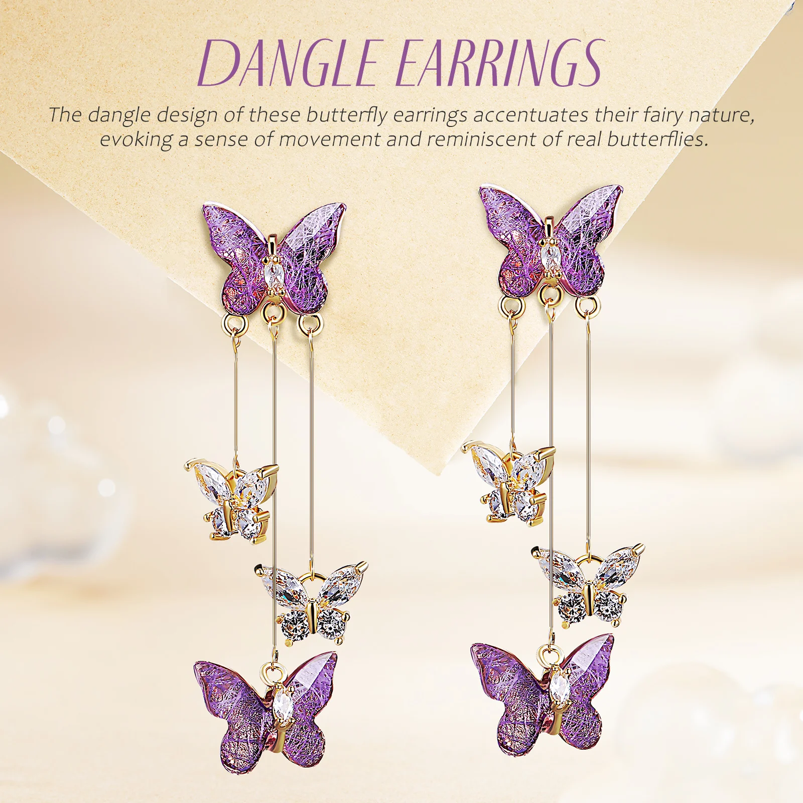 

1 Pair Butterfly Dangle Drop Fairy Rhinestone Earrings For Women Prom Wedding Jewelry Shiny Trendy Costume Dangling Earrings
