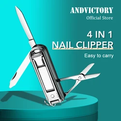 1Pcs Multifunctional Nail Clippers Stainless Steel 4 Functions Nail Cutter Files Small Knife Scissors Portable Travel Design