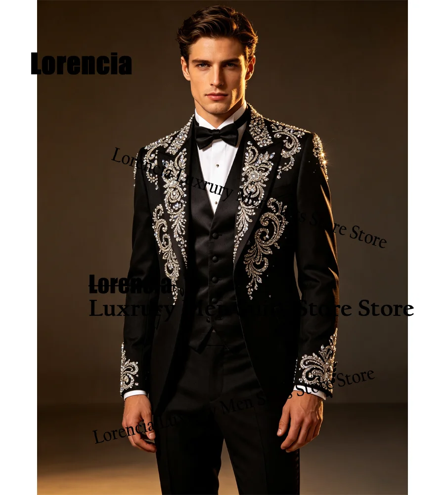 Elegante Traje de Hombre con Corsé de Lentejuelas, Personalizado, Impresionante Traje de Noche con Diamantes, Slim Fit, Ropa para Hombre, Conjunto de 3 Piezas, Blazer para Novio