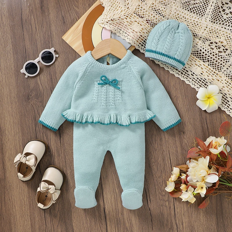 0-9Months Newborn Baby Girl Winter Clothes Sets Autumn Blue Long Sleeves Sweaters Tops+Pants Infant Spring Outfits Kids Costumes