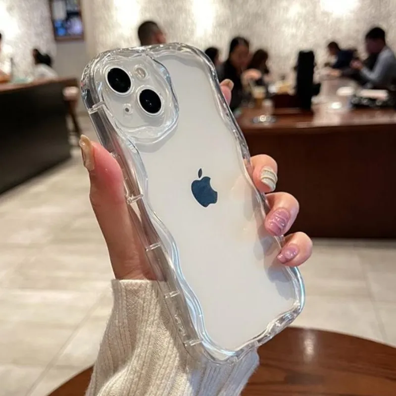 Clear Oval Curly Wave Bumper Phone Case For iPhone 15 14 13 12 11 Pro Max Mini XR XS 7 8 Plus Soft TPU Silicone Back Cover