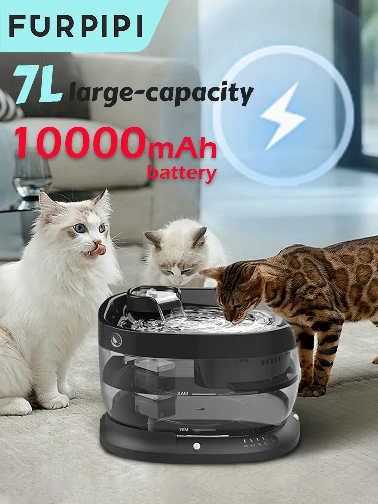 Wireless Pet Fountain Water Dispenser 7L 1000mAh Furpipi 60 Days of Power on One Charge ABS Automatic Pet Feeder Water Fountain