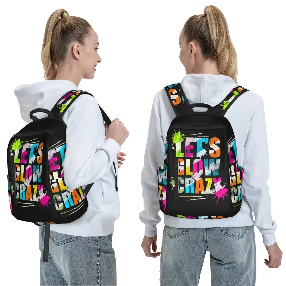 Let's Glow Crazy Neon Party Light Rave Backpack Daypack Kids BookBag School Bag Shoulder Bags for Men Women