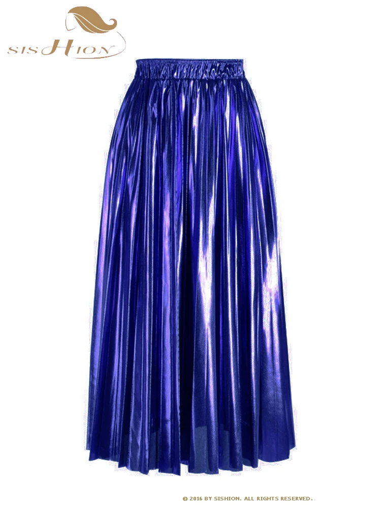 SISHION 2023 Spring New Pleated Elastic Waist Women Long Skirt SS0039 Swing Bling Black Green Purple Golden Elegant Party Skirts