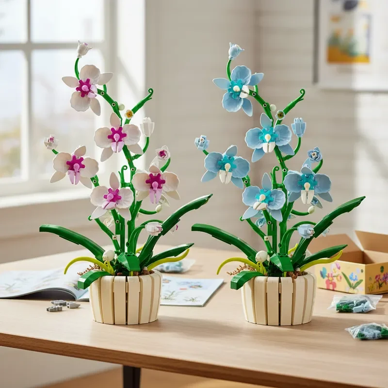 

NEW Orchid Building Blocks Bouquet Flower Rose Plant Pink Blue Bricks Kid Model Assembly Toys Christmas Valentine's Day Gift