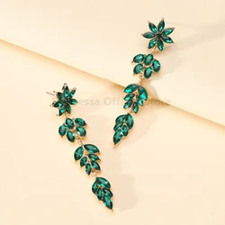 Charm Shiny Rhinestone Flower Decor Dangle Drop Earrings For Women Elegant Sweet Bride Wedding Party Jewelry Ear Accessories