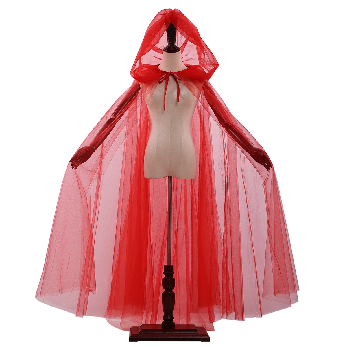 Tulle Cloak for Witch Pink Red Adults Women Halloween Ghost Cosplay Over sized Hood Sheer Cape view 4