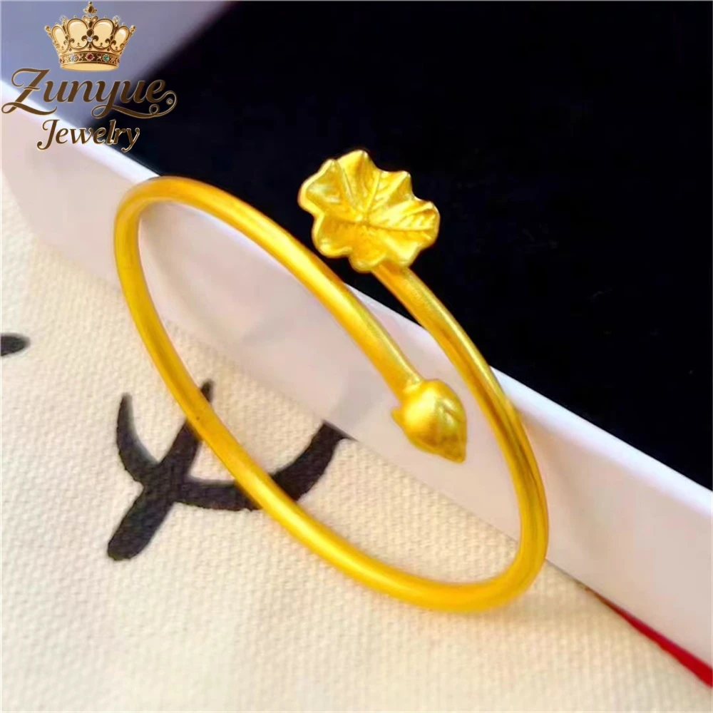 

High - End Sand Gold Lotus Leaf And Lotus Pod Bracelet Luxury Quality Jewelry Fashion Jewelry Exquisite Elegant Popular Charms