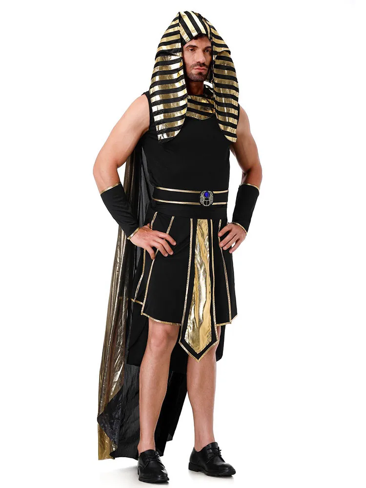 زي فرعوني للرجال البالغين لعيد الهالوين، ملابس تنكرية مضحكة للحفلات والكرنفالات، زي ملك مصري من البوليستر