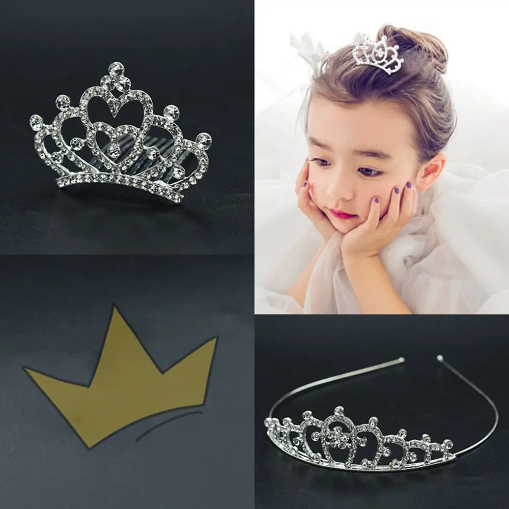 Princess Crystal Tiaras and Crowns Headband Kid Girls Love Heart Flower Prom Crown Wedding Party Accessories Hair Jewelry