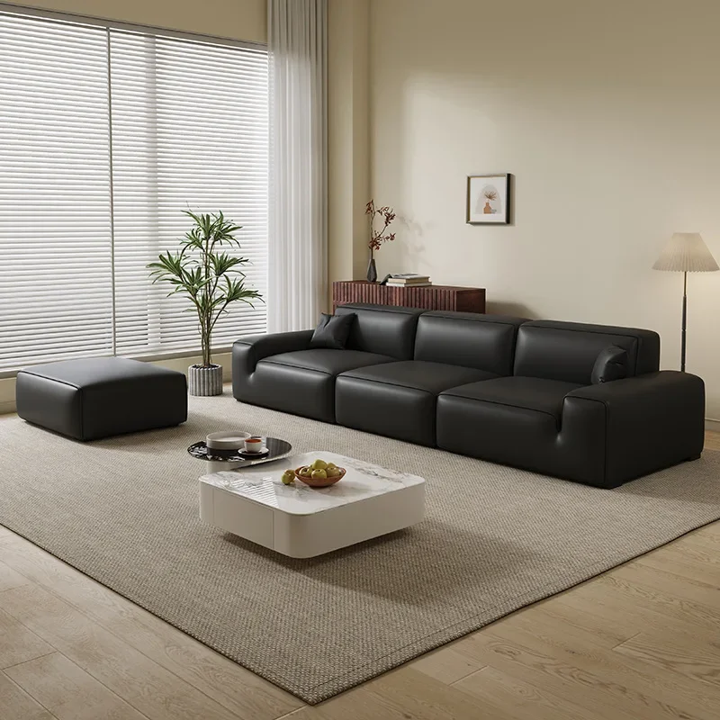 Moderno, semplice, divano, fila dritta, soggiorno, lusso leggero, piccolo appartamento, pelle, divano