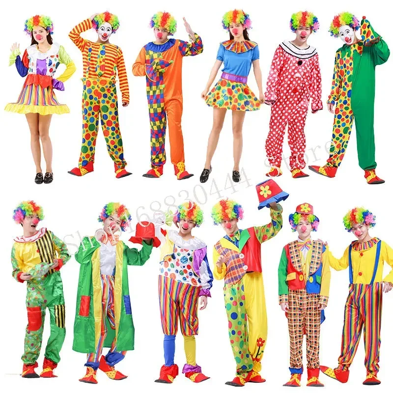 Halloween Adult Funny Circus Clown Naughty Cosplay Costumes For Men Women Carnival Christmas Party Clown Costume Wig and Nose