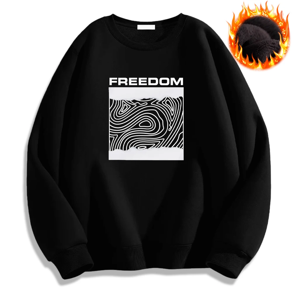 Freedom Art Printed Long Sleeve Hoodies Oversize Sweatshirt Thick Plush Warm Pullover Autumn Winter Mens Clothing New in Tops