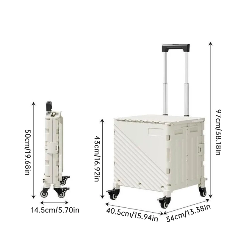 Shopping Cart with Lidded Storage Box Foldable Utility Wagon with Adjustable Handle Rolling Wheels Basket for Outdoor Travel