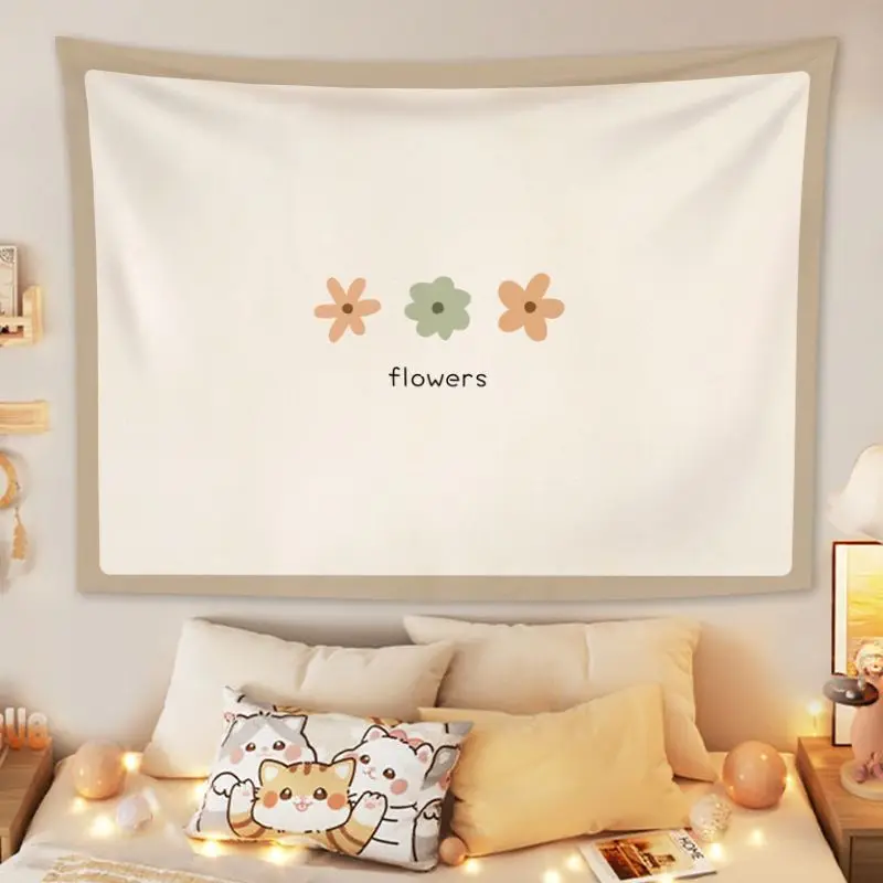 VIKAMA Simple Small Flower Tapestry, Cream Morandi Color Block Background Cloth Wall Hanging for Room Decor