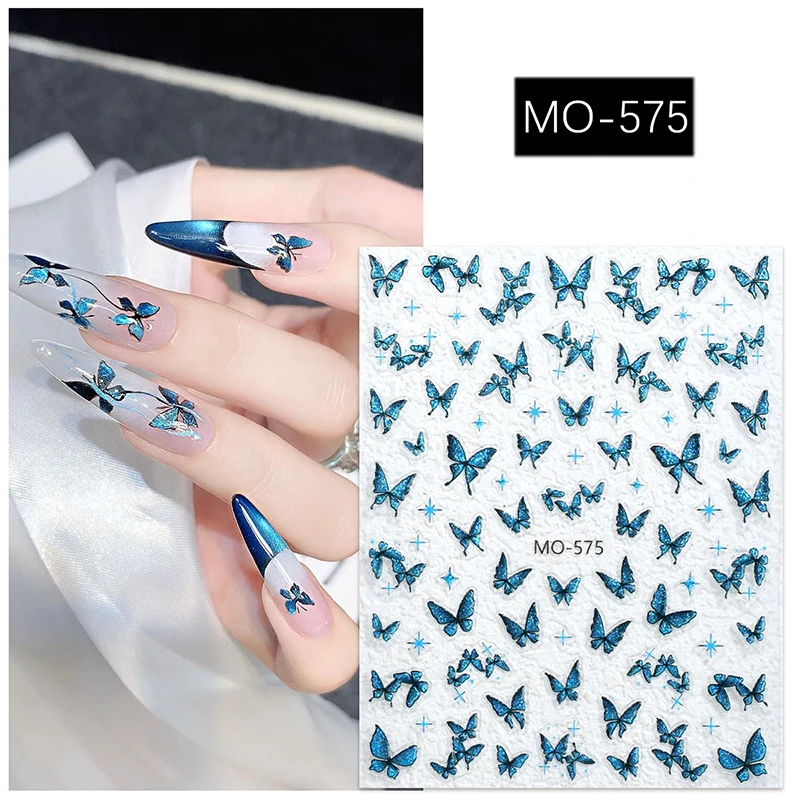 Calcomanías para decoración de uñas con mariposas blancas elegantes en relieve 5d, pegatinas para decoración de puntas de manicura