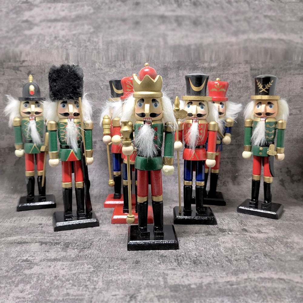 

18 см куклы, игрушка, массивная деревянная роспись, орех, люди, Щелкунчик, король, солдаты, группа, детский рождественский подарок, игрушка, HT249