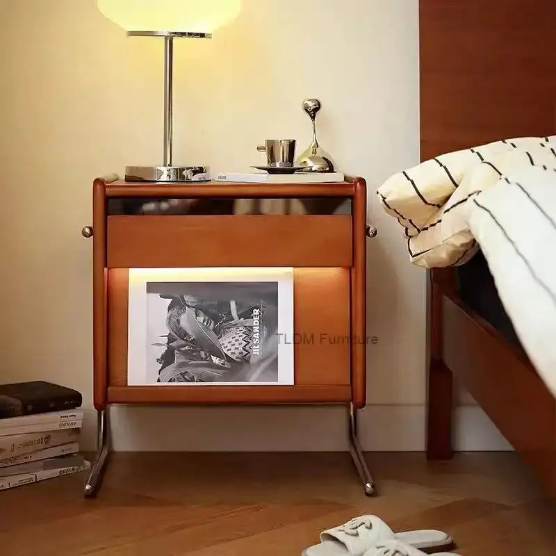 Bedside Nightstand Minimalist Modern Space Saving Hidden Table Chevet Compartment Luxury Premium Mesitas De Noche Furniture Home