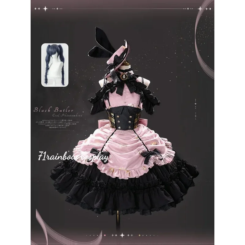 FC6Ciel Phantomhive Cosplay Anime Black Butler Ciel Phantomhive Cafe Doujin Copslay Costume Woman Christmas Sets Wig Dress @FC8！