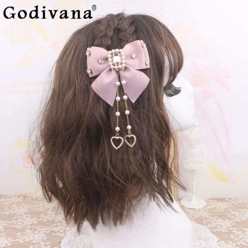 

Japanese Style Mine Mass-Produced Sweet Cute Lolita Hair Clip Girl's Lo Rhinestone Bow Hairpin Princess New Headwear 2025