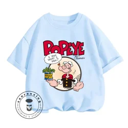 Summer Vibes with Solid Color Popeye the Sailor T-Shirts for Boys Girls Cute Kawaii Fashion That Brings Joy to Young Adventurers