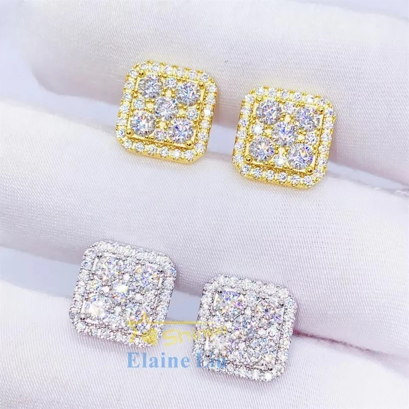 

Fine Jewelry Manufacturer Direct 925 Sterling Silver Vvs Moissanite HipHop Fine Iced Out Jewelry Earrings for Men