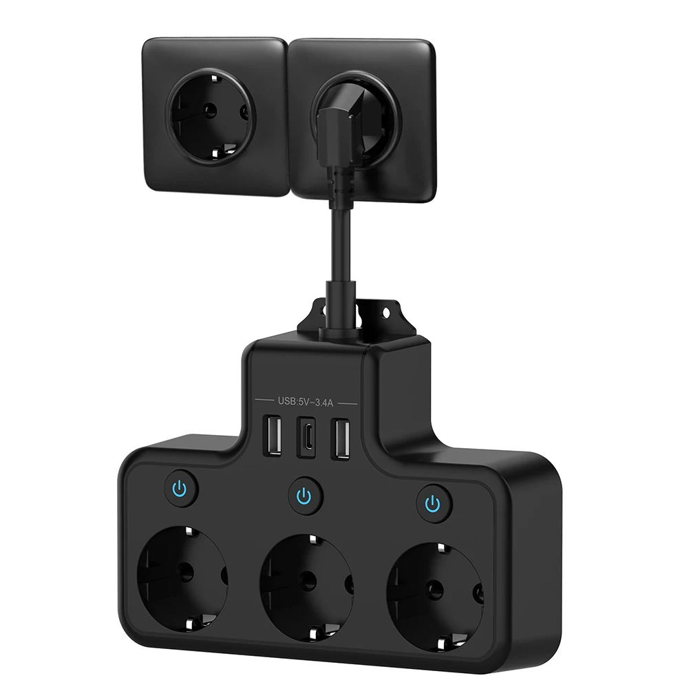 

Power Strip 3-Way Cord Socket Multiple Socket Travel Max 4000W Surge Protector Multi -Plug Wall Socket For Office Home