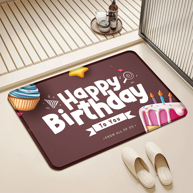 

Happy Birthday To You Doormat Cake Cupcake Lollipop Non-Slip Floor Mat Home Entrance Door Rug Party Decor Supplies Gift