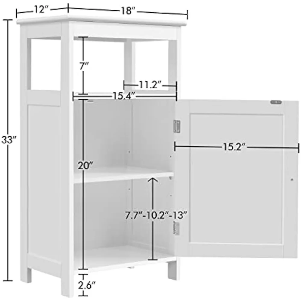 Single Door Floor Cabinet, Bathroom Free Standing Storage Organizer with Adjustable Shelf, Narrow Side Cabinet