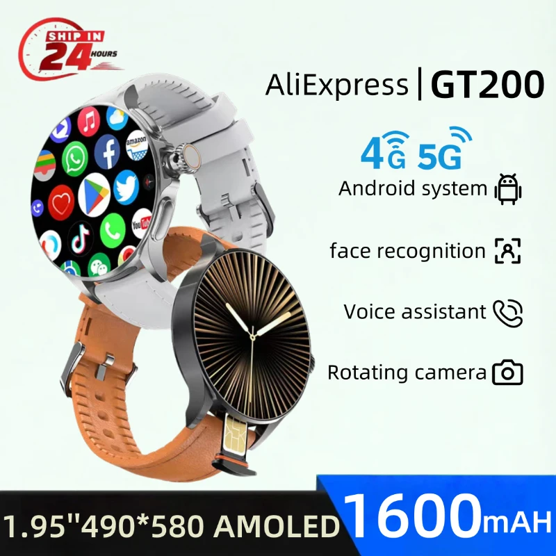 

GT200 новая система Android 10.0 умные часы для взрослых с разрешением 750*750 HD телескопическая вращающаяся камера 1,95-дюймовый сенсорный энкодер Amoled
